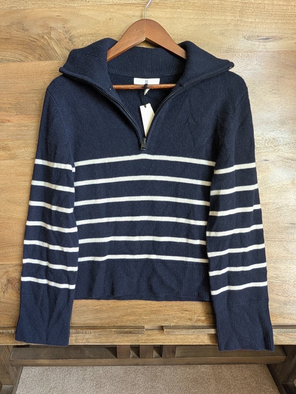 Banana Republic Sweater Womens XS Blue Striped Cashmere Standard Fit 1/4 Zip NWT